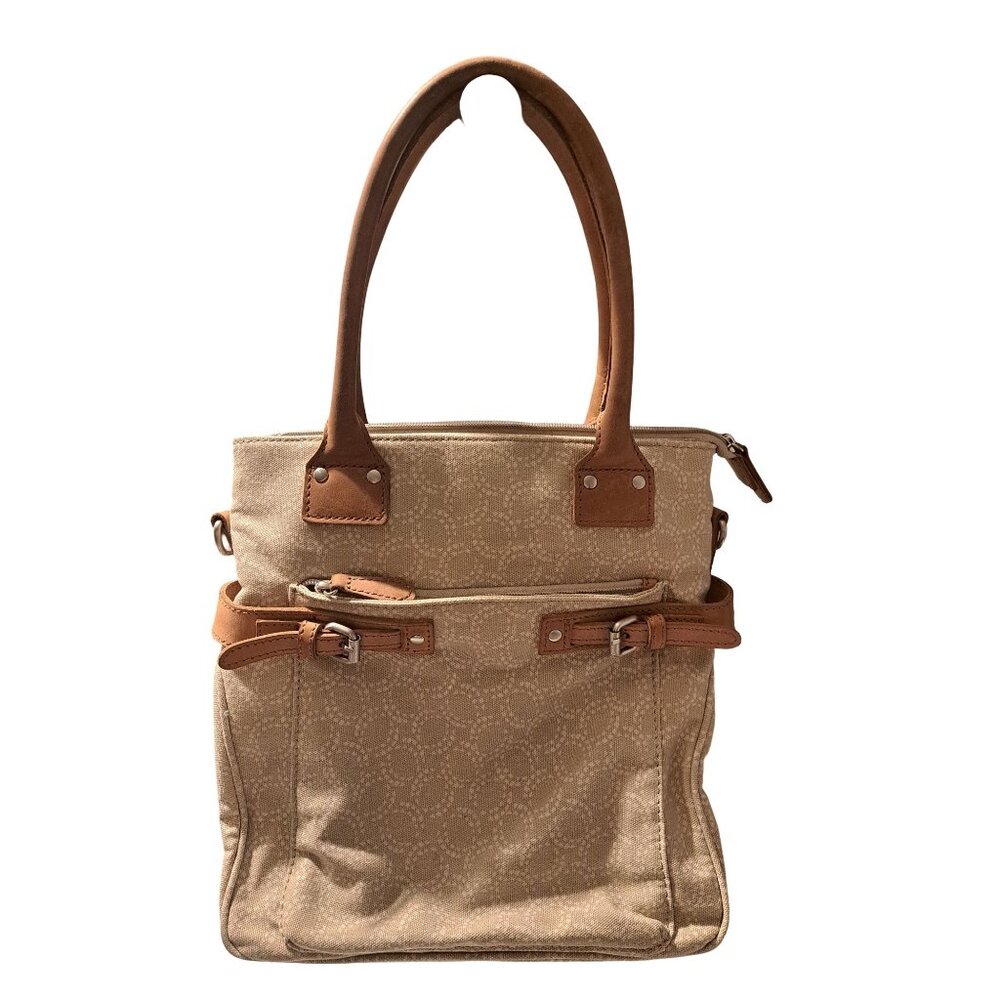 L.L. BEAN Vintage Canvas Tote Shoulder Bag Leather Straps Beige 100% Cotton
